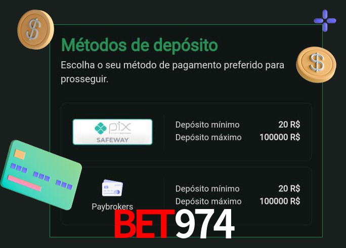 O cassino bet974 oferece uma grande variedade de métodos de pagamento